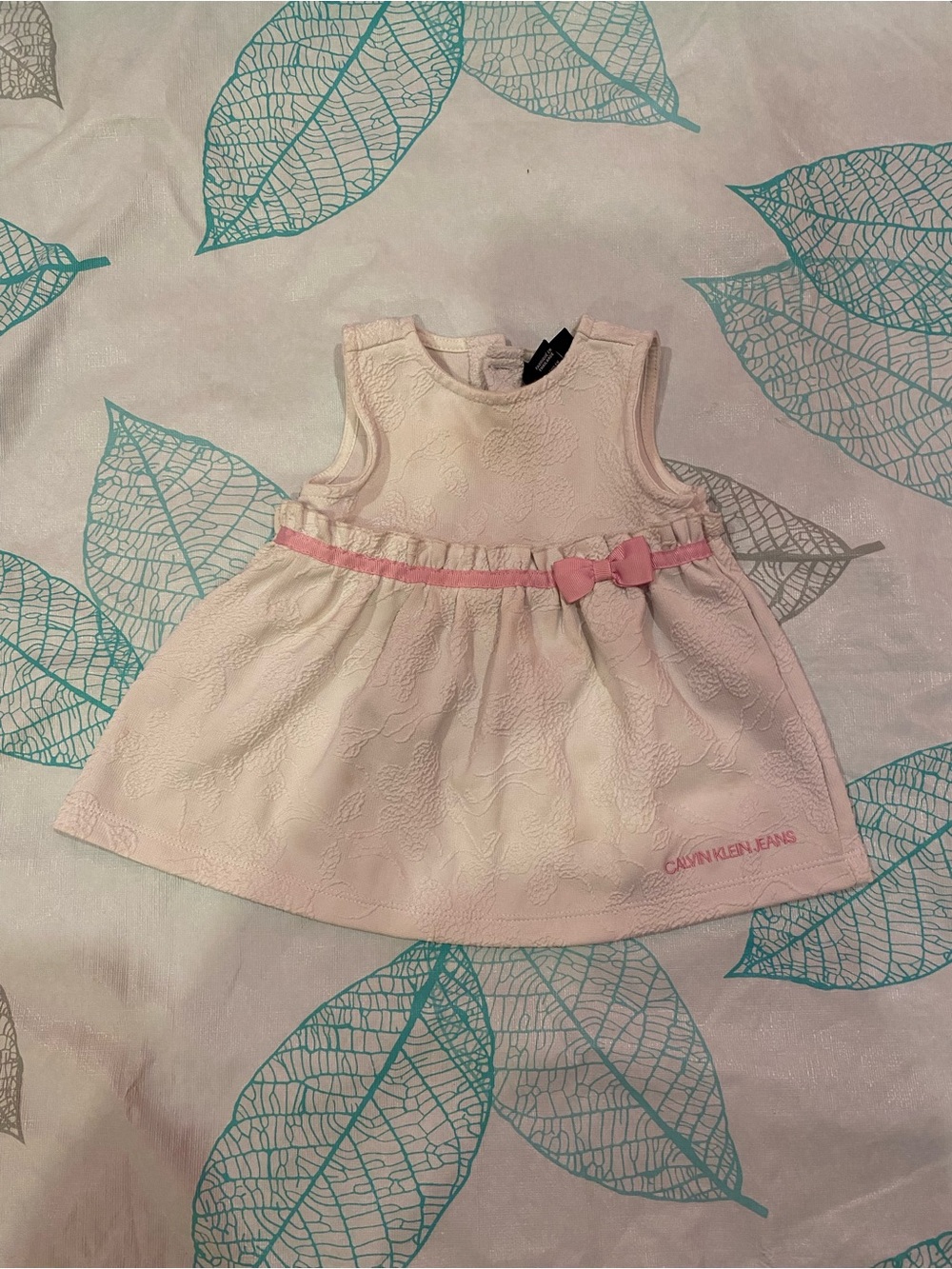 Calvin Klein Jeans white Dress with Pink Bow Trim